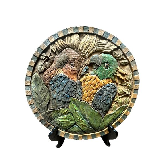 Vintage Parrot Wall Art Handmade Tropical Decor Birds Leaves Intricate Design - Picture 2 of 2